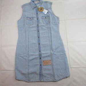 Montana Co Women's MD Sleeveless Snap Denim Dress Light Wash